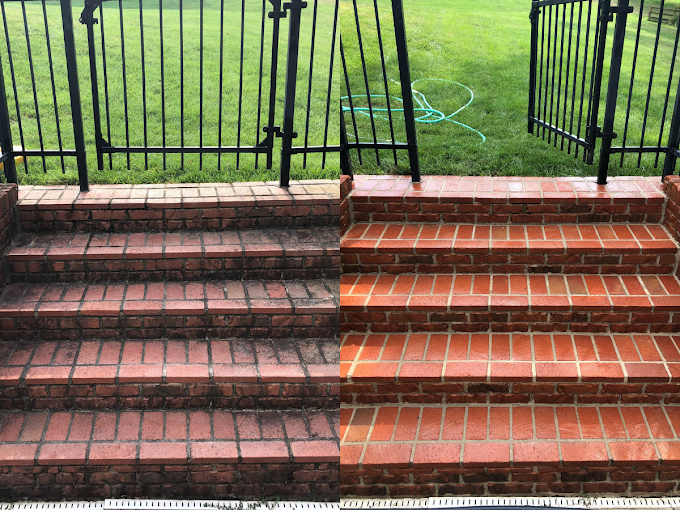 Before and after brick steps cleaning