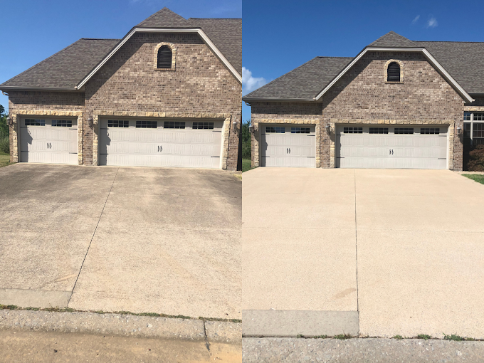 Before and after garage driveway cleaning