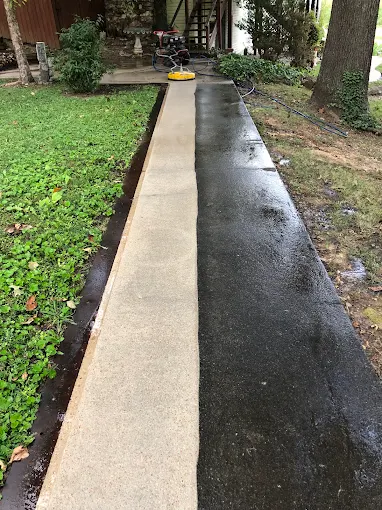 Before and after walkway cleaning